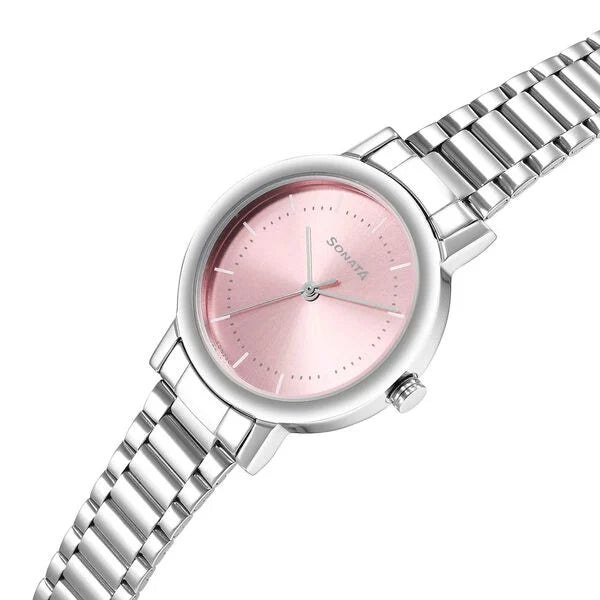 Sonata Ladies Essentials Pink Dial Stainless Steel Strap Watch for Women 8174sm03 - KRISHNA WATCH COMPANY