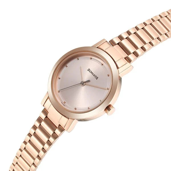 Sonata Ladies Essentials Pink Dial Stainless Steel Strap Watch for Women 8174WM03 - KRISHNA WATCH COMPANY