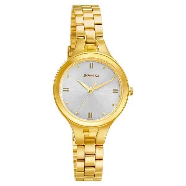 Sonata Gold Edit Silver Dial Women Watch - 8176YM01 - KRISHNA WATCH COMPANY