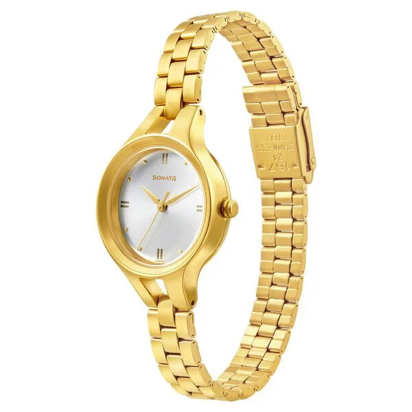 Sonata Gold Edit Silver Dial Women Watch - 8176YM01 - KRISHNA WATCH COMPANY