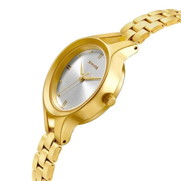 Sonata Gold Edit Silver Dial Women Watch - 8176YM01 - KRISHNA WATCH COMPANY