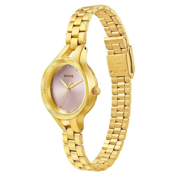 Sonata Gold Edit Pink Dial Women Watch With Stainless Steel Strap ns8177ym02 / 8177ym02 - KRISHNA WATCH COMPANY