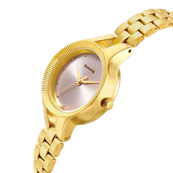 Sonata Gold Edit Pink Dial Women Watch With Stainless Steel Strap ns8177ym02 / 8177ym02 - KRISHNA WATCH COMPANY