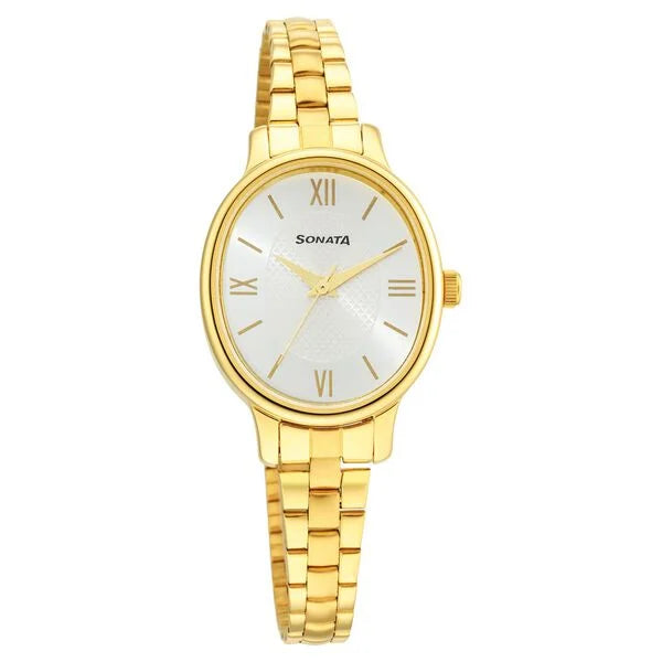 Sonata ClassicGold Silver Dial Metal Strap Watch for Women 8179YM01 - KRISHNA WATCH COMPANY