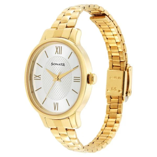 Sonata ClassicGold Silver Dial Metal Strap Watch for Women 8179YM01 - KRISHNA WATCH COMPANY