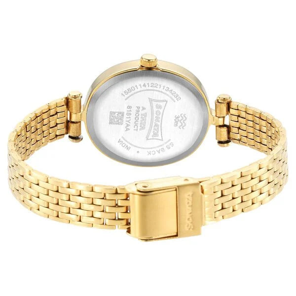 Sonata Classic Gold Maroon Dial Metal Strap Watch for Women 8181ym01 - KRISHNA WATCH COMPANY