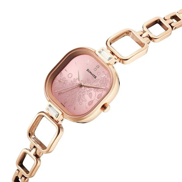 Sonata Wedding Quartz Analog Pink Dial Metal Strap Watch for Women ns8186wm01 / 8186wm01 - KRISHNA WATCH COMPANY