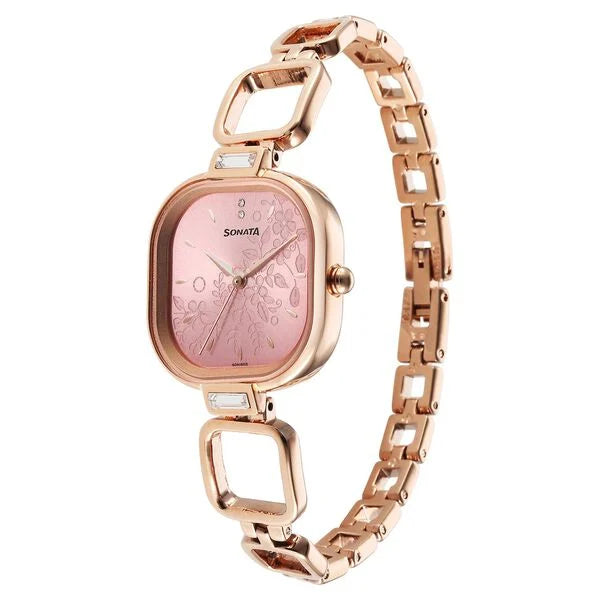 Sonata Wedding Quartz Analog Pink Dial Metal Strap Watch for Women ns8186wm01 / 8186wm01 - KRISHNA WATCH COMPANY