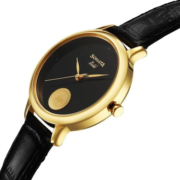 Sonata’s first ever watch embedded with a 22kt 0.15 gms gold coin on the dial watch for Women - 8190YL01 - KRISHNA WATCH COMPANY