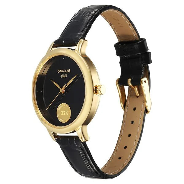 Sonata’s first ever watch embedded with a 22kt 0.15 gms gold coin on the dial watch for Women - 8190YL01 - KRISHNA WATCH COMPANY