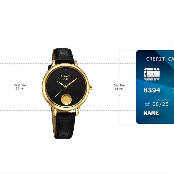Sonata’s first ever watch embedded with a 22kt 0.15 gms gold coin on the dial watch for Women - 8190YL01 - KRISHNA WATCH COMPANY