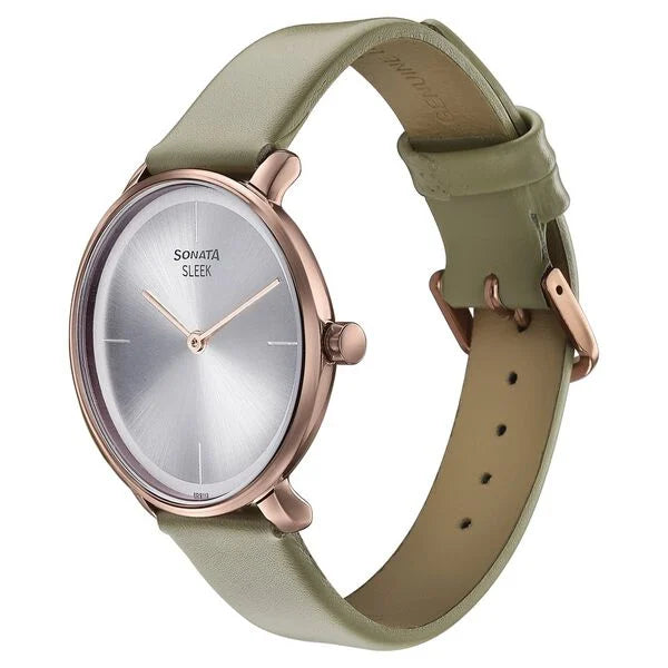 Sonata Sleek Quartz Analog Silver Dial Grey Watch for Women - 8191QL01 - KRISHNA WATCH COMPANY