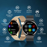 Titan Crest with 3.63 cm AMOLED Display with AOD, Functional Crown, BT Calling Smartwatch with Black Leather Strap 90197al01