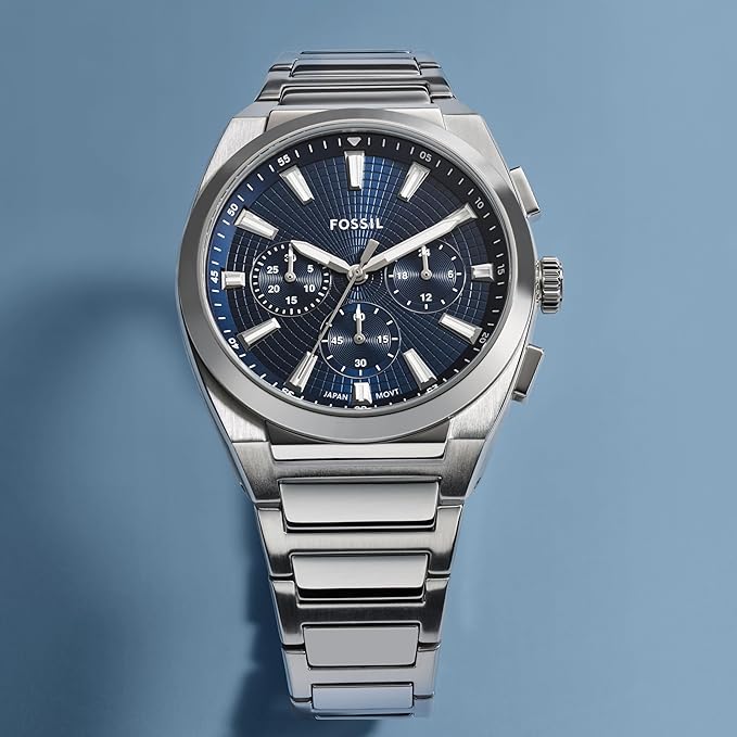 Fossil Men Everett Silver Quartz Stainless Steel Blue Dial Analog Watch FS6104