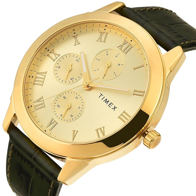 Timex Full Roman Champ Dial Green Croco leather Strap Men's Watch - TWEG18526 - KRISHNA WATCH COMPANY