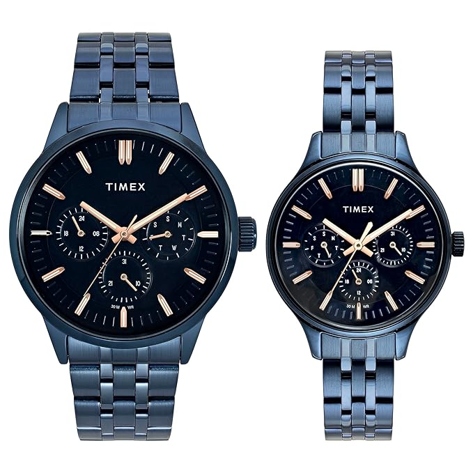TIMEX Blue Round Dial Analog Pair's Watch - TW00PR319 - KRISHNA WATCH COMPANY