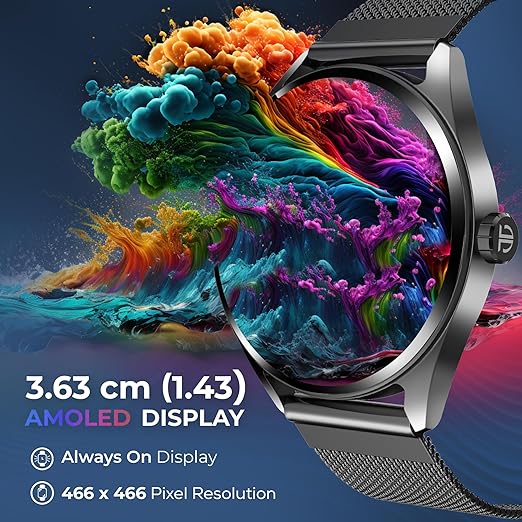 Titan Crest with 3.63 cm AMOLED Display and AOD, Functional Crown, BT Calling Smartwatch with Rose Gold Mesh Strap 90197am02 - KRISHNA WATCH COMPANY