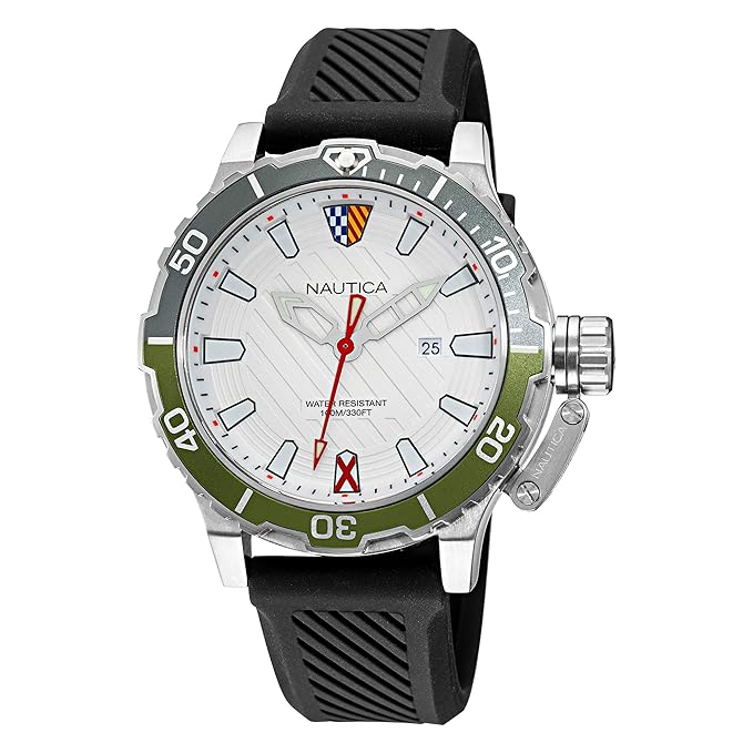 Nautica Men's Stainless Steel Quartz Silicone Strap, Black, 22 Casual Watch (Model: NAPGLS112) - KRISHNA WATCH COMPANY