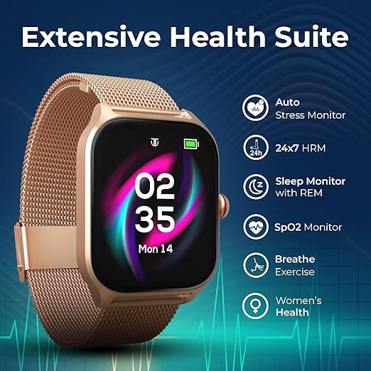 Titan Zeal with 4.69 cm AMOLED Display with AOD, Functional Crown, BT Calling, Smartwatch with Rose Gold Mesh Strap 90196am03 - KRISHNA WATCH COMPANY