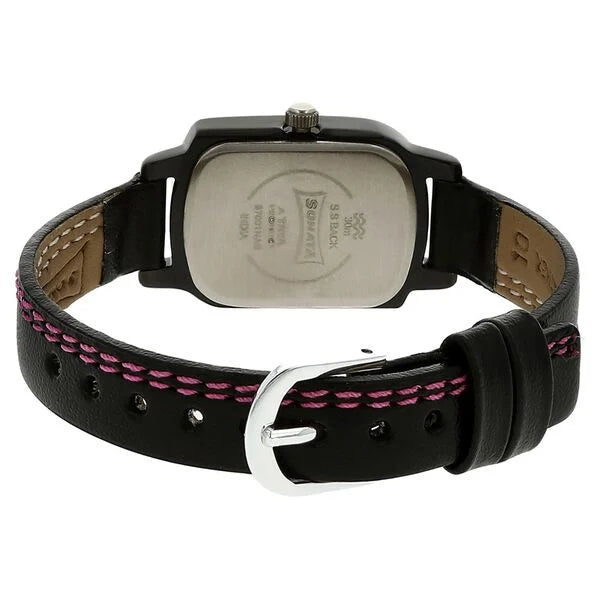 Sonata Quartz Analog Black Dial Leather Strap Watch for Women ns87001nl01 / 87001nl01 - KRISHNA WATCH COMPANY