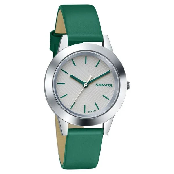 Sonata Splash White Dial Women Watch With Leather Strap 87019sl17 - KRISHNA WATCH COMPANY
