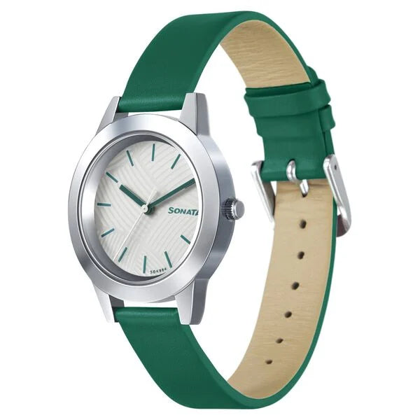 Sonata Splash White Dial Women Watch With Leather Strap 87019sl17 - KRISHNA WATCH COMPANY