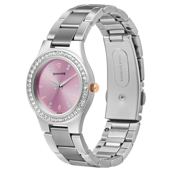 Sonata Blush It Up Pink Dial Women Watch With Stainless Steel Strap NR87034KM03 / 87034KM03 - KRISHNA WATCH COMPANY