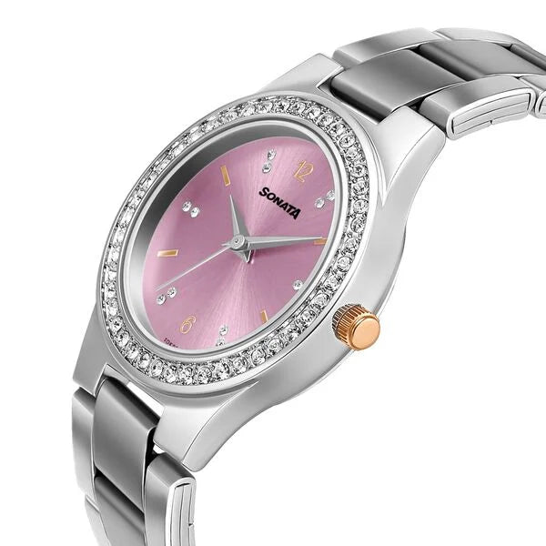 Sonata Blush It Up Pink Dial Women Watch With Stainless Steel Strap NR87034KM03 / 87034KM03 - KRISHNA WATCH COMPANY