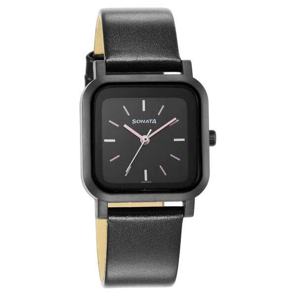 Sonata Pop Black Dial Women Watch With Leather Strap 87037pl05w - KRISHNA WATCH COMPANY