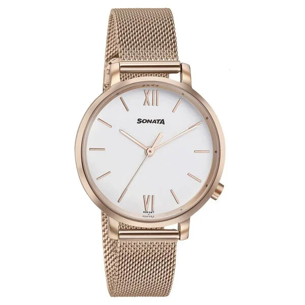 Sonata Elegent Essentials Quartz Analog White Dial Stainless Steel Strap Watch For Women 87045wm02w - KRISHNA WATCH COMPANY