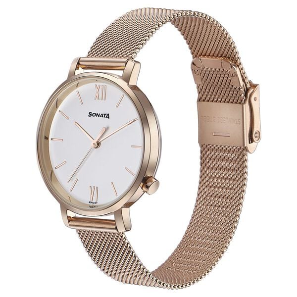 Sonata Elegent Essentials Quartz Analog White Dial Stainless Steel Strap Watch For Women 87045wm02w - KRISHNA WATCH COMPANY