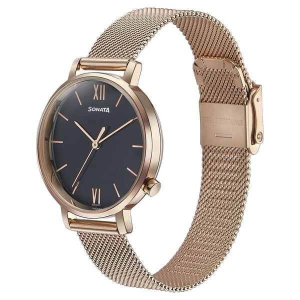 Sonata Elegent Essentials Quartz Analog Black Dial Stainless Steel Strap Watch For Women 87045wm03w - KRISHNA WATCH COMPANY
