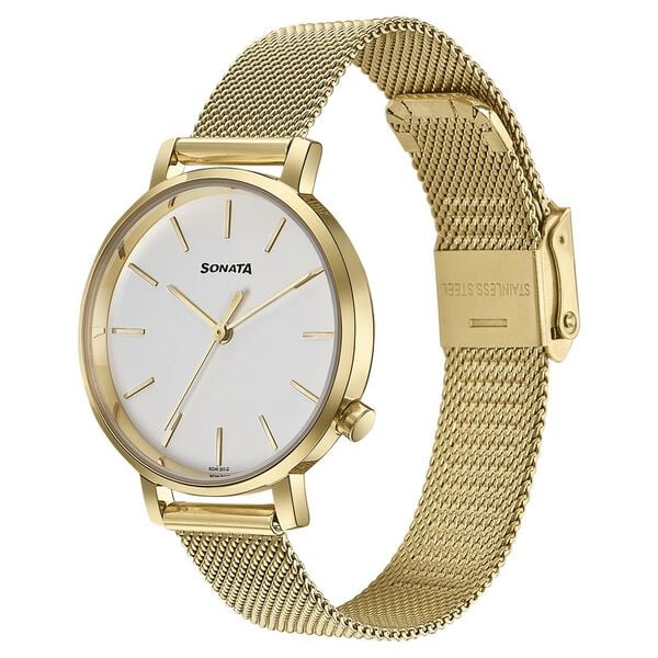 Sonata Elegent Essentials Quartz Analog White Dial Stainless Steel Strap Watch For Women 87045ym02w - KRISHNA WATCH COMPANY