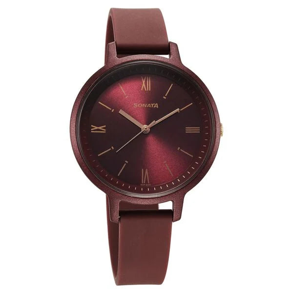 Sonata Splash Quartz Analog Maroon Dial Plastic Strap Watch for