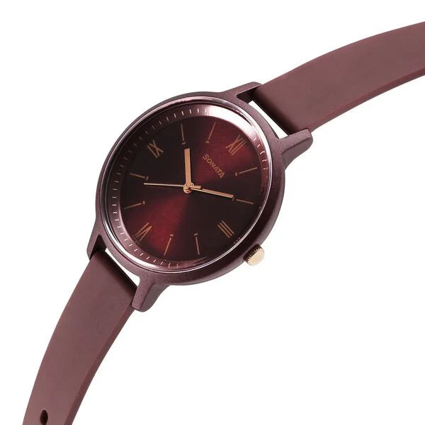 Sonata Splash Quartz Analog Maroon Dial Plastic Strap Watch for Women 87049pp16w - KRISHNA WATCH COMPANY