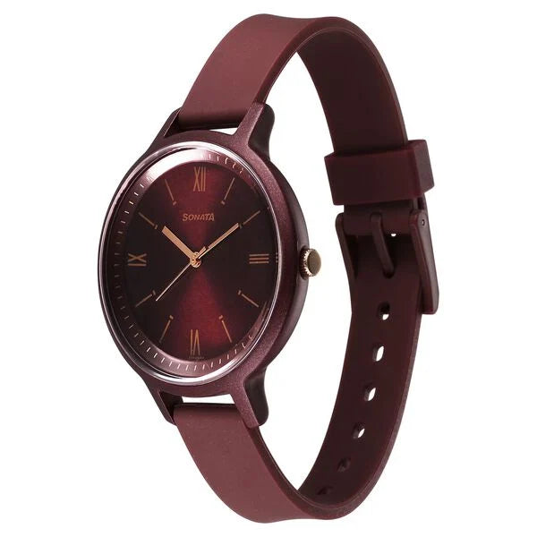Sonata Splash Quartz Analog Maroon Dial Plastic Strap Watch for Women 87049pp16w - KRISHNA WATCH COMPANY