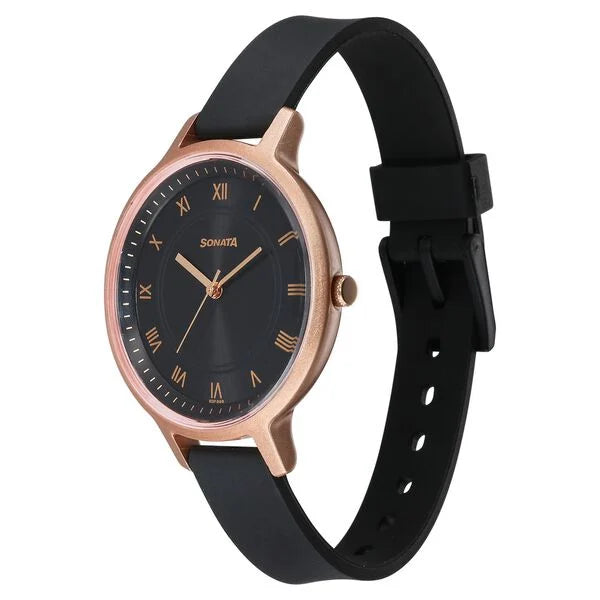 Sonata Splash Quartz Analog Black Dial Plastic Strap Watch for Women - 87049PP21W - KRISHNA WATCH COMPANY