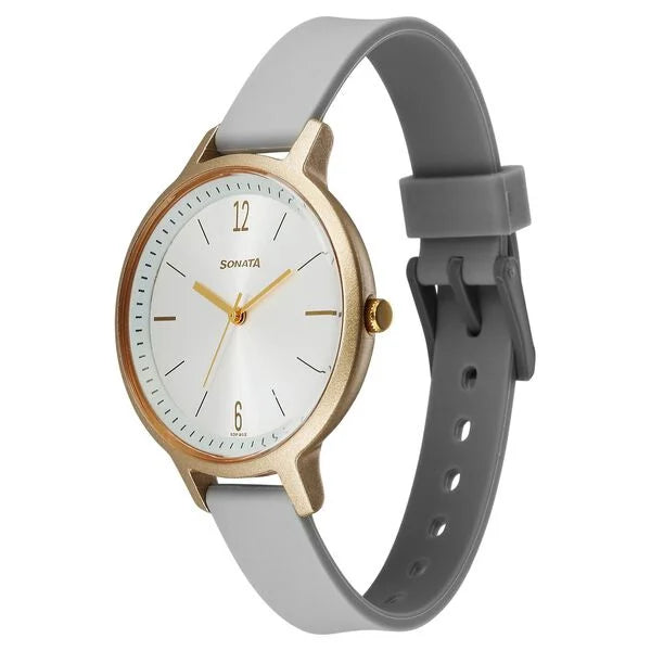 Sonata Splash Quartz Analog Silver Dial Plastic Strap Watch for Women - 87049PP22W - KRISHNA WATCH COMPANY