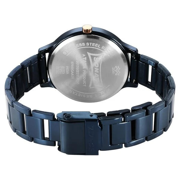 Sonata Blush Quartz Analog Blue dial Stainless Steel Strap Watch for Women 87050km04 - KRISHNA WATCH COMPANY