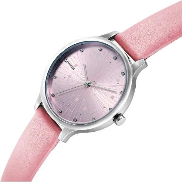 Sonata Blush Quartz Analog Pink dial Leather Strap Watch for Women 87050sl03 - KRISHNA WATCH COMPANY