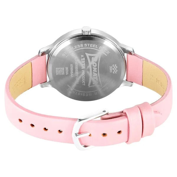 Sonata Blush Quartz Analog Pink dial Leather Strap Watch for Women 87050sl03 - KRISHNA WATCH COMPANY