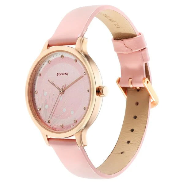 Sonata Blush Quartz Analog Pink dial Leather Strap Watch for Women 87050wl04 - KRISHNA WATCH COMPANY