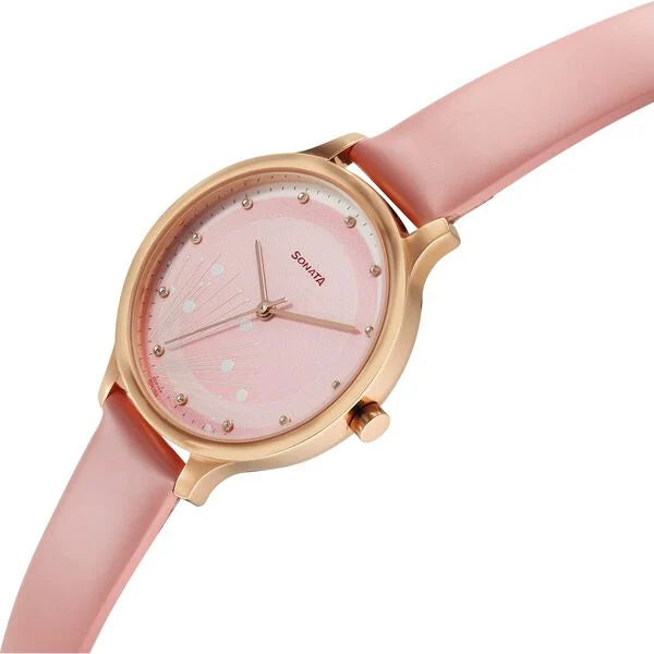 Sonata Blush Quartz Analog Pink dial Leather Strap Watch for Women 87050wl04 - KRISHNA WATCH COMPANY