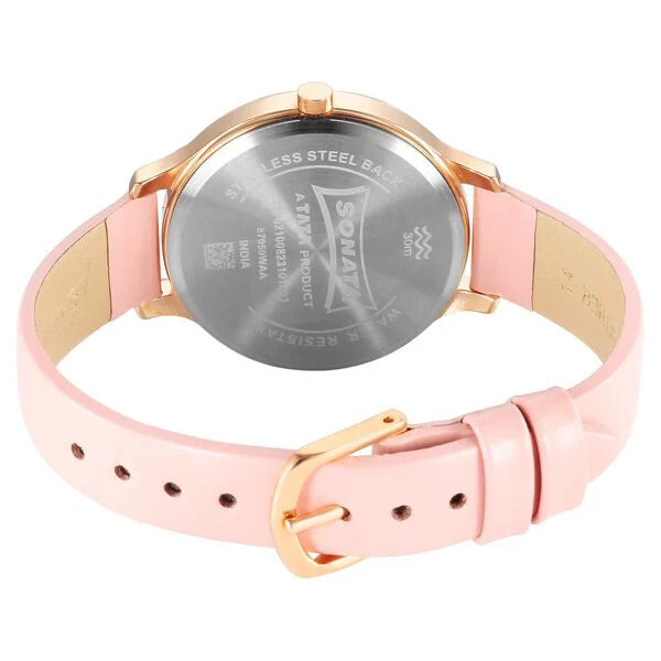 Sonata Blush Quartz Analog Pink dial Leather Strap Watch for Women 87050wl04 - KRISHNA WATCH COMPANY