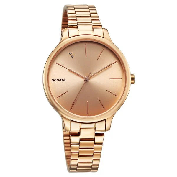 Sonata Blush Quartz Analog Rose Gold dial Stainless Steel Strap Watch for Women 87050wm08 - KRISHNA WATCH COMPANY