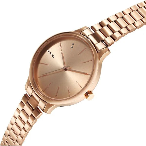 Sonata Blush Quartz Analog Rose Gold dial Stainless Steel Strap Watch for Women 87050wm08 - KRISHNA WATCH COMPANY