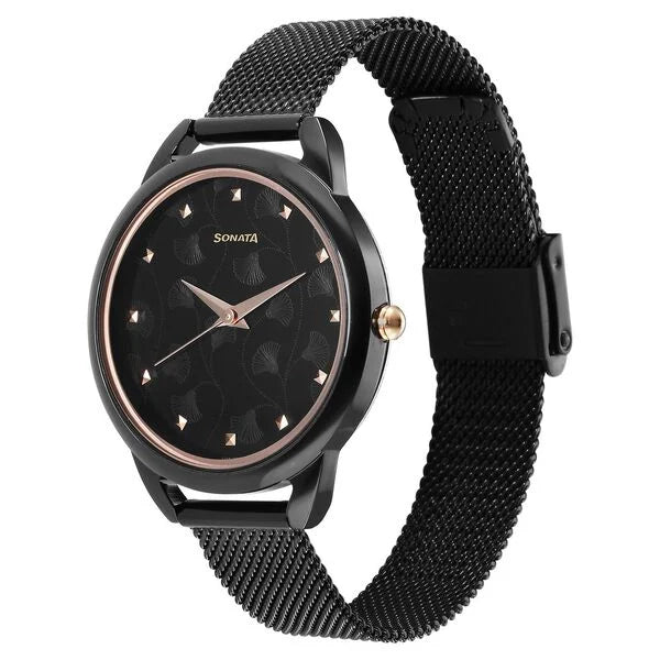 Sonata Wedding Quartz Analog Black Dial Stainless Steel Strap Watch for Women 87051km01 - KRISHNA WATCH COMPANY