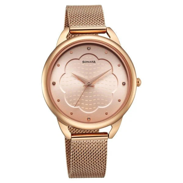 Sonata Wedding Quartz Analog Rose Gold Dial Stainless Steel Strap Watch for Women ns87051wm02 / 87051wm02 - KRISHNA WATCH COMPANY