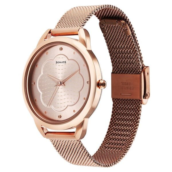 Sonata Wedding Quartz Analog Rose Gold Dial Stainless Steel Strap Watch for Women ns87051wm02 / 87051wm02 - KRISHNA WATCH COMPANY