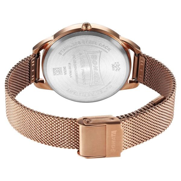 Sonata Wedding Quartz Analog Rose Gold Dial Stainless Steel Strap Watch for Women ns87051wm02 / 87051wm02 - KRISHNA WATCH COMPANY
